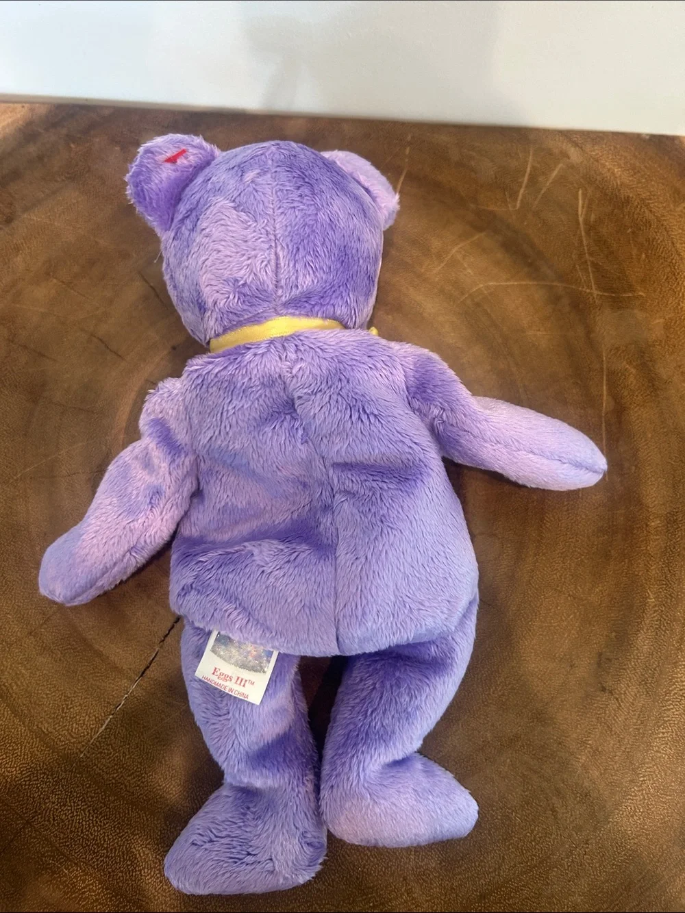 Ty Purple Beanie Baby Plush Bear with Gold Bow and Embroidered Egg
